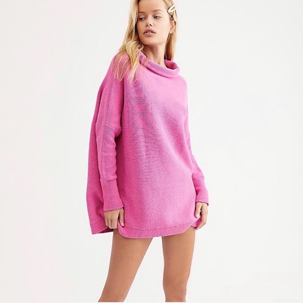 Free People Vibrant Pink Cowl Neck Sweater